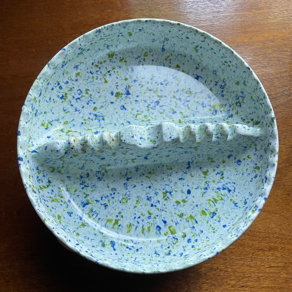 Vintage Dale Chemical Corp Mid Century Blue / Green Speckled Melamine Ashtray
